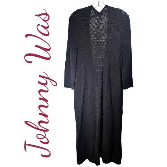 NWT JOHNNY WAS SELAH OPEN KNIT TIE FRONT DUSTER SWEATER BLACK, SMALL - Picture 3 of 10